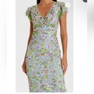 Mac Duggal Pink and Purple Flutter Sleeve Sheath Dress